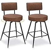 FLYZC Bar Stools Set of 2, 25 Inch Swivel Bar Stools Bar Chairs, Faux Leather Counter Height Bar Stools with Backrest, Stools