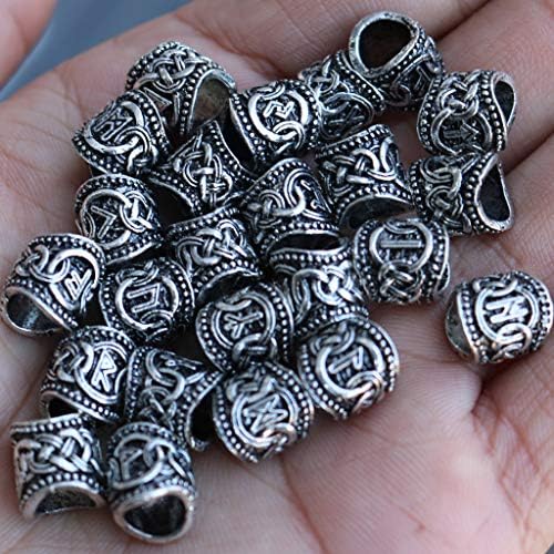 SBRTL Viking Rune Beard Beads 24 Pcs/Set Viking Norse Runes Hair Beard Beads Antique DIY Bracelet Jewelry Scandinavian Pendants