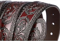 XuoAz Western Genuine Leather Cowboy Belt Floral