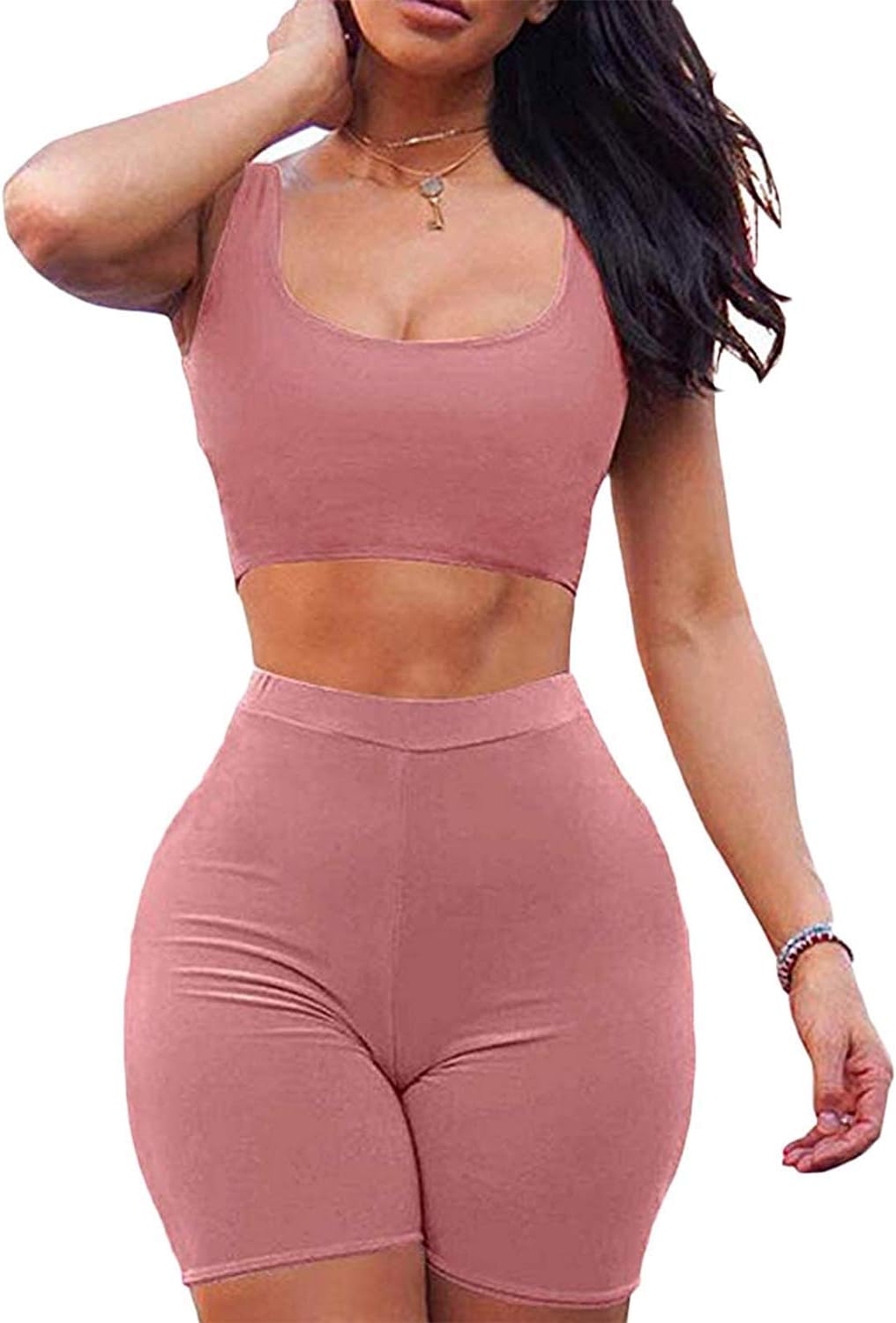 Women's Sexy Bodycon Sleeveless Tank Crop Top Shorts Pant Set Club 2 Piece Outfits Yoga Sports High Waist Tracksuit Set