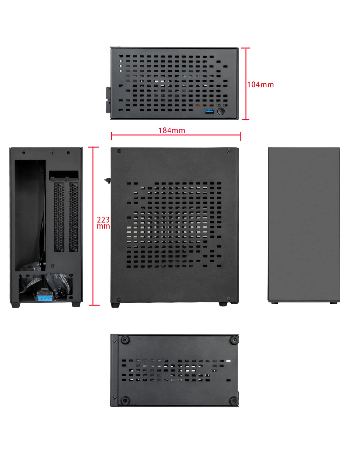 Aluminum Mini ITX Case with PCIe 3.0 Riser, JOYJOM Mini PC Case, SFF Small Form Factor PC Case, TX Computer Gaming Case Supports GPU Graphics Card (Black)