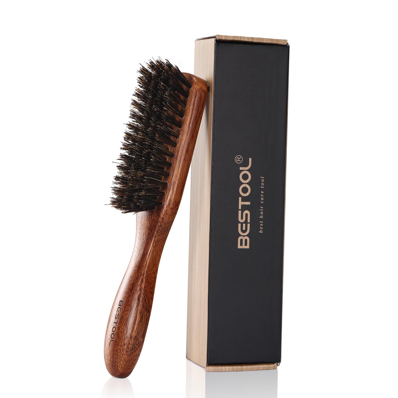 BESTOOL Hair Brush, Professional Men's Beard Brush, Boar Bristle Hair Brush/Beard Brush for Moustache Styling (Brown)