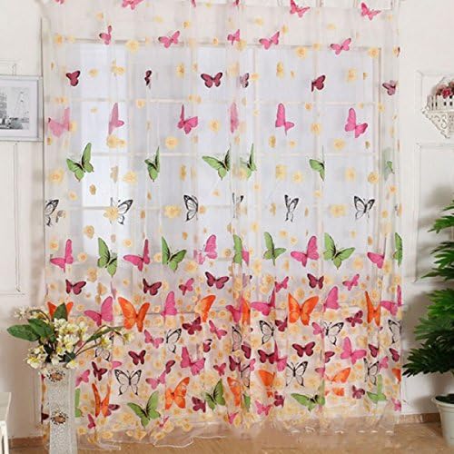 Flying Butterfly Window Treatment Curtain Sheer, window screening, Window gauze, Door Room Dividers, Fit for bedroom, living room, balcony, 39.4x78.8 inch (One Panel, Non-Washable offset printing)