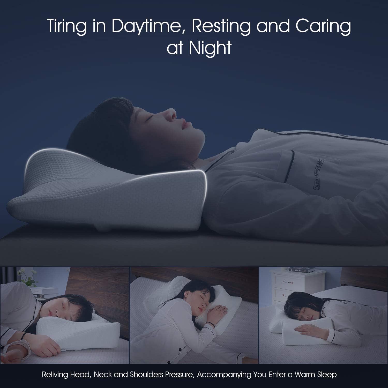 MARNUR Neck Pillow for Sleeping, Cervical Support Orthopedic Contour Memory Foam Pillow for Neck and Shoulder Pain Relief Sleeping, Suit for Sleeper on Side and Back, with Washable Pillow Case Cover: Home & Kitchen