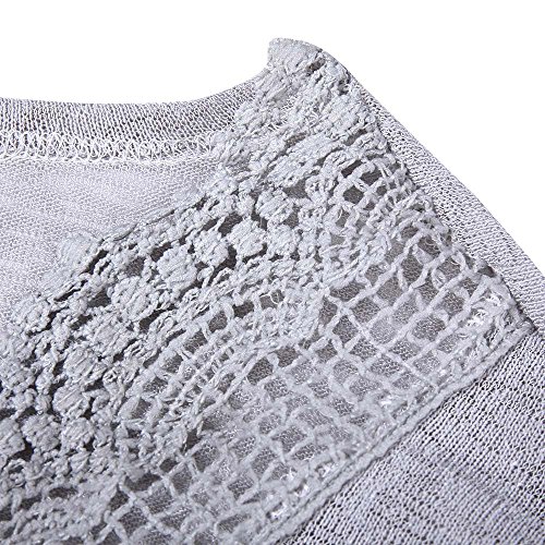 Farmerl Women's Loose Casual 3/4 Bell Sleeve Lace Kimono Cardigan Gray - Thumbnail 4