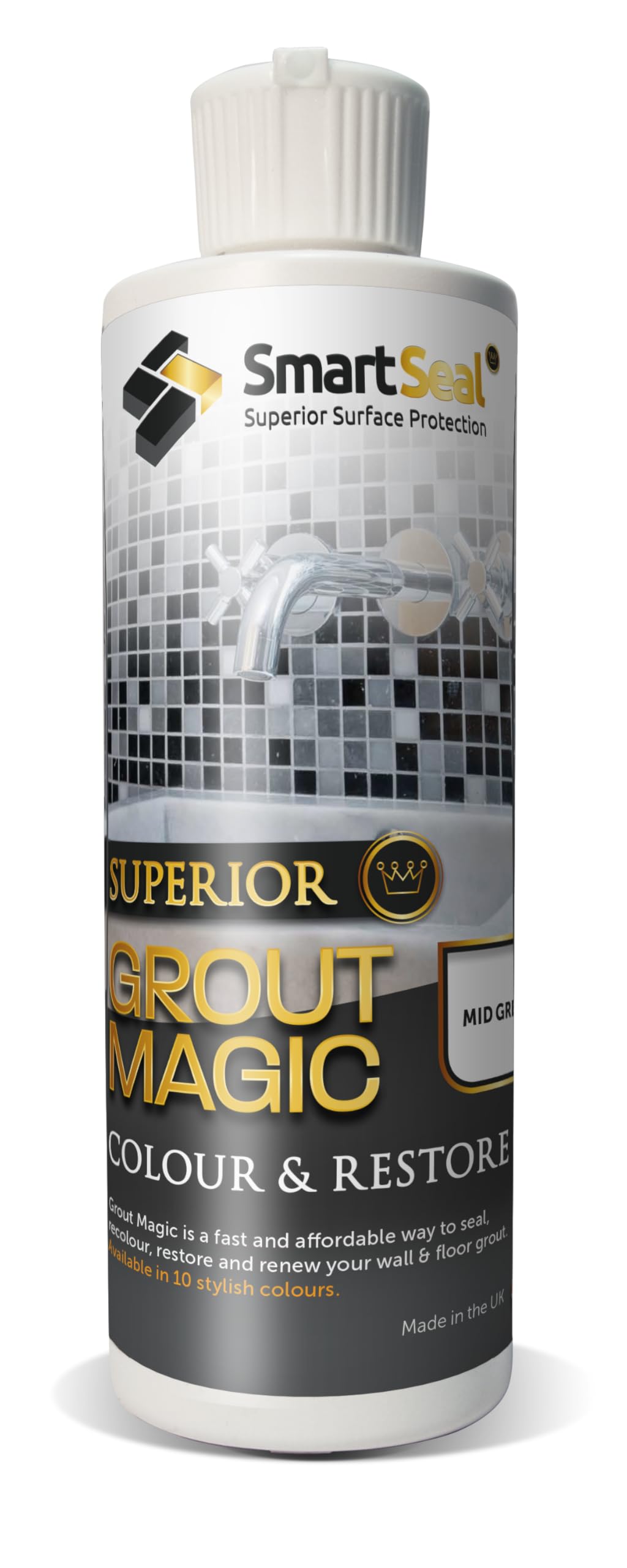 Smartseal Grout Magic – Mid Grey, 237ml – Professional Reviver & Colour Restorer – Long-Lasting Sealer Superior to Grout Pens & Paint – 15-Year Durability