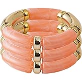 KOLODOGO 3PCS Chunky Bangles Bracelets for Women Stackable Chunky Bracelets Acrylic Bamboo Bracelet Stretch Bracelets for Women as Jewelry Gift