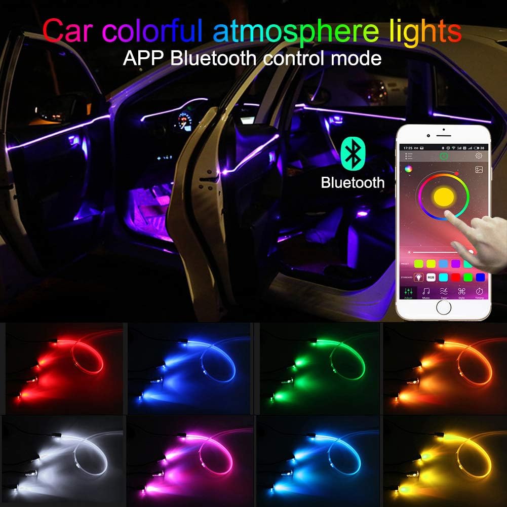 TABEN Car Interior Decoration Atmosphere Light APP Control Car Interior Lighting Kit with 8 Colors, Waterproof, Interior Atmosphere Neon Lights Strip for Car 1W DC12V (1 Set)