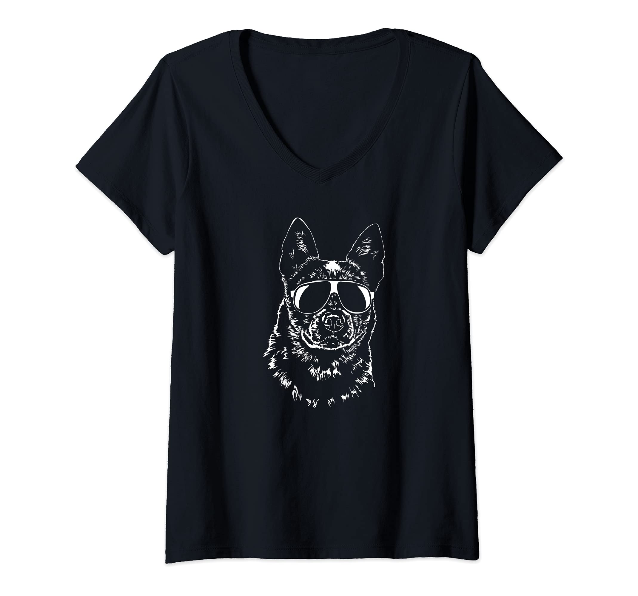 Womens Funny Proud Blue Heeler Cattle Dog sunglasses cool dog V-Neck T-Shirt