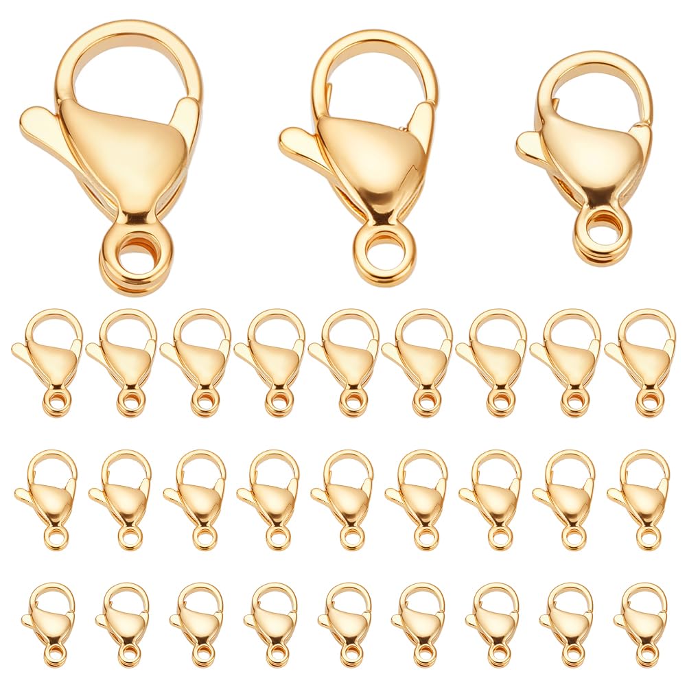 UNICRAFTALE 30pcs 3 Sizes Gold Lobster Claw Clasps Stainless Steel Clasps Fastener Hook End Chain Clasp Metal Clasps for Jewelery Making Necklaces Bracelets