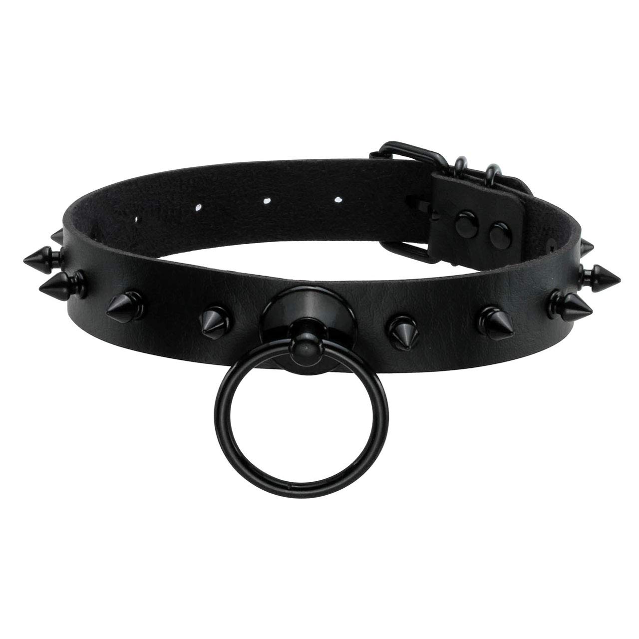 Manfnee Punk Gothic Choker Collar Necklace PU Leather Spike Studded O-Ring Choker for Men Women