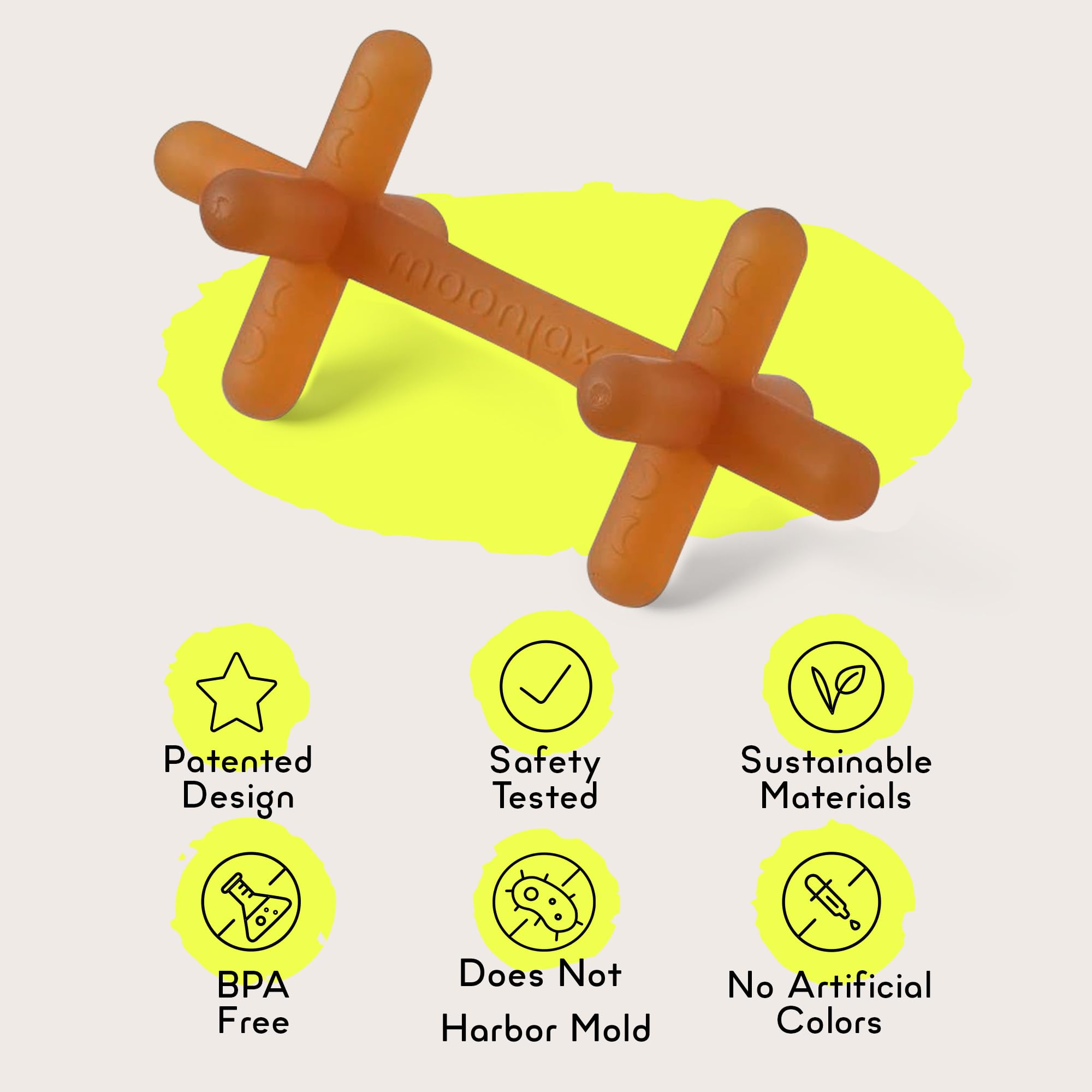 Moonjax Natural Rubber Baby Teething Toys - Baby teether for Infants, Toddlers, Newborns, CPSIA Certified