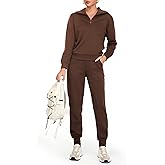 AFITNE Women's 2 Piece Outfits Sweatsuits Long Sleeve Tracksuit Casual Lapel Half Zip Sweatshirt Joggers Sweatpants Set