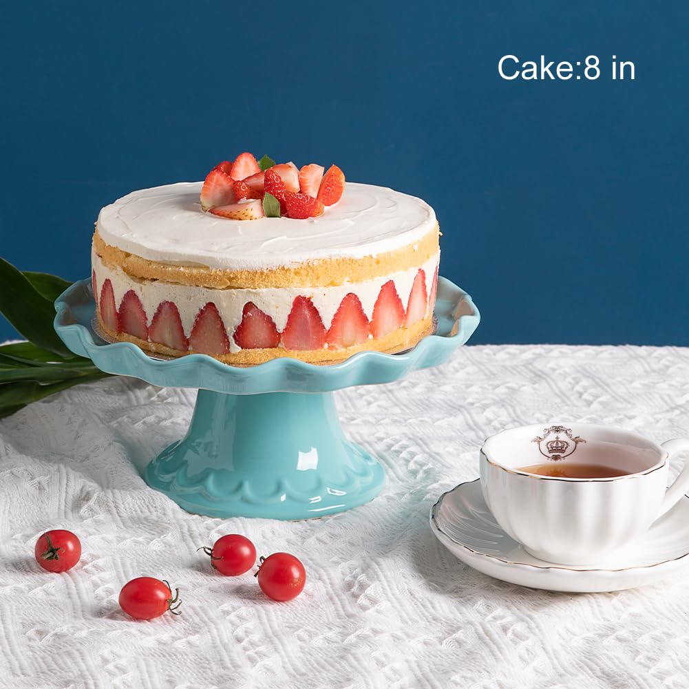 Sweejar 10-Inch Porcelain Cake Stand,Round Cake Plate, Cake Stands for Birthday Parties，Weddings and Other Events, Home Decorating (Turquoise)