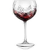 Joeyan Etched Red and White Wine Glasses,Hand Blown Large Balloon Wine Goblet with Floral Pattern,Clear Long Stem Wine Glasses,Cocktail Drinking Glassware,Gifts for Wedding Anniversary Party,24 oz