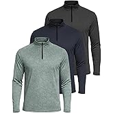Real Essentials 3 Pack: Men's Dry-Fit Active Quarter Zip Long Sleeve Athletic Performance Pullover (Available in Big & Tall)