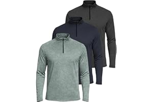 Real Essentials 3 Pack: Men's Dry-Fit Active Quarter Zip Long Sleeve Athletic Performance Pullover (Available in Big & Tall)