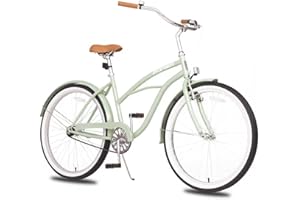 ACEGER 24 26 Inch Women Beach Cruiser Bike, Single Speed and 7 Speed, Adult Hybrid Bike Commuter Bicycle, Hi-Ten Steel Frame with Adjustable Handlebar and Saddle, Multiple Colors