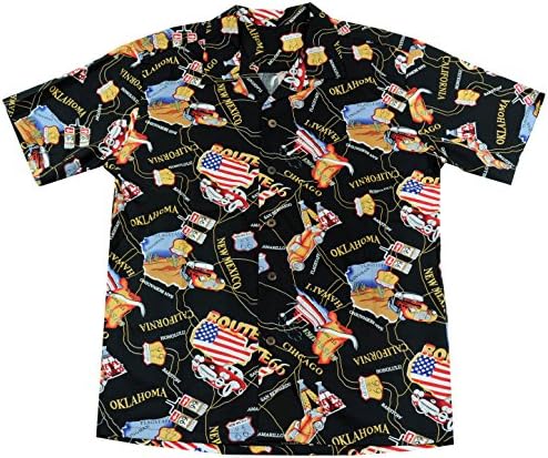 High Surf Men's Hawaiian Aloha Shirt Cruise Tropical Beach Party Black Route 66 Highway (M)