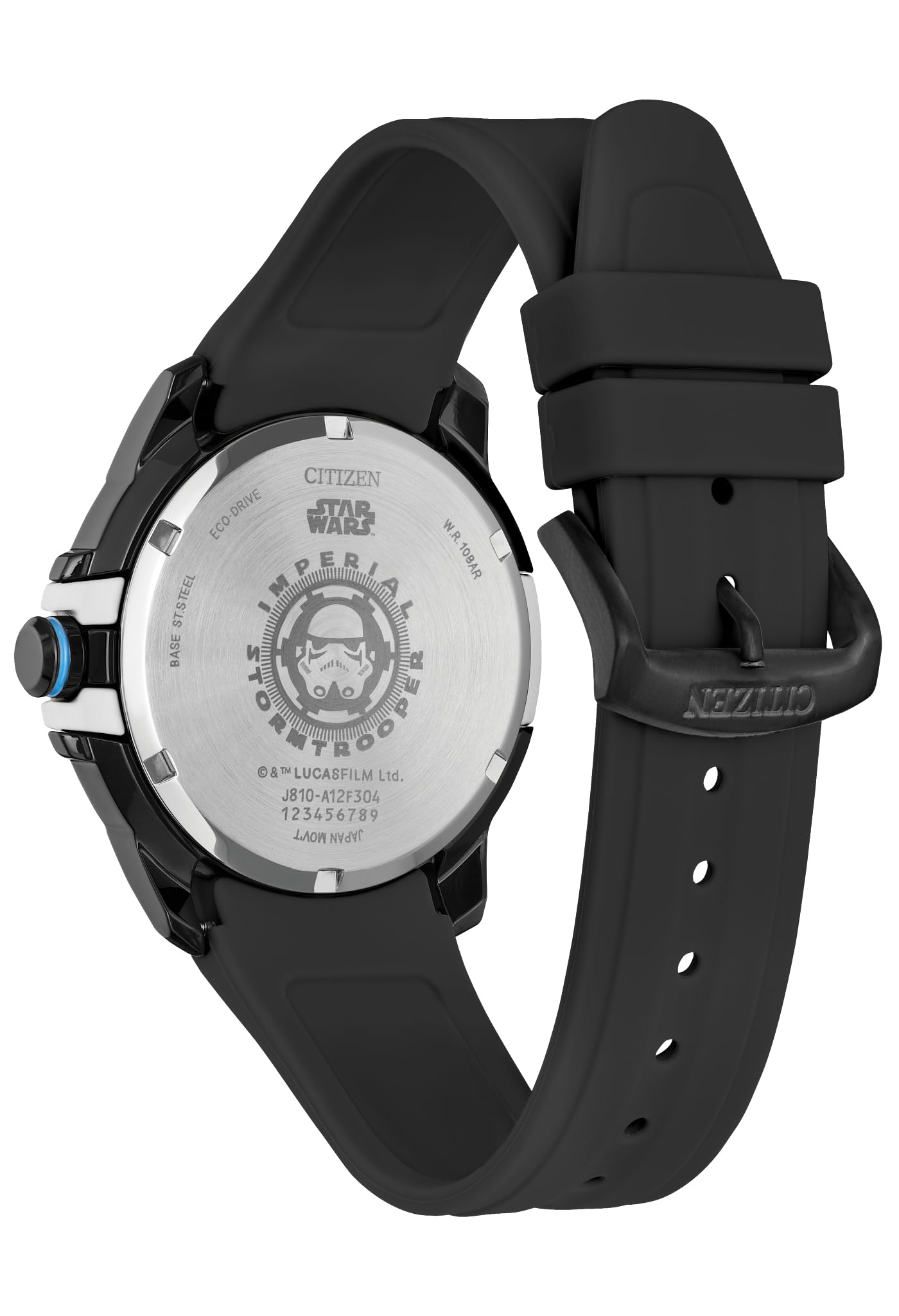 Citizen Men's Eco-Drive Star Wars Imperial Storm Trooper Black Ion Plated Stainless Steel Case Watch, Perforated Black Silicone Strap, Black Dial, 3 Hand (Model: AW1659-00W)