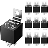 Nilight 50043R Socket 10 Pack SPDT Bosch Style Electrical 12-14V 30/40 Amp 5-Pin Relays Switch for Automotive Truck Marine Bo