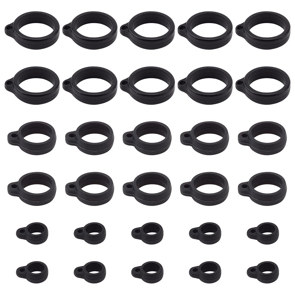 GORGECRAFT 30PCS 3 Sizes Anti-Lost Silicone Rubber Ring Black Adjustable Band 20mm/ 13mm/ 8mm Inner Diameter Loss-proof Pendant Holder for Pens Protective Device Keychains Office Daily Sport Supplies