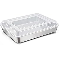 TeamFar Lasagna Pan with Lid, 12⅖’’ x 9¾’’ x 2’’, Stainless Steel Rectangular Baking Cake Pan, Heavy Duty & Non-Toxic…