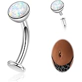 NICEIGHT 14G F136 Pure Titanium Floating Belly Button Rings for Women Petite Flat Back CZ Belly Rings Opal Barbell Heart Curved Navel Ring Internally Threaded Belly Piercing Jewelry 8/10/12/14mm