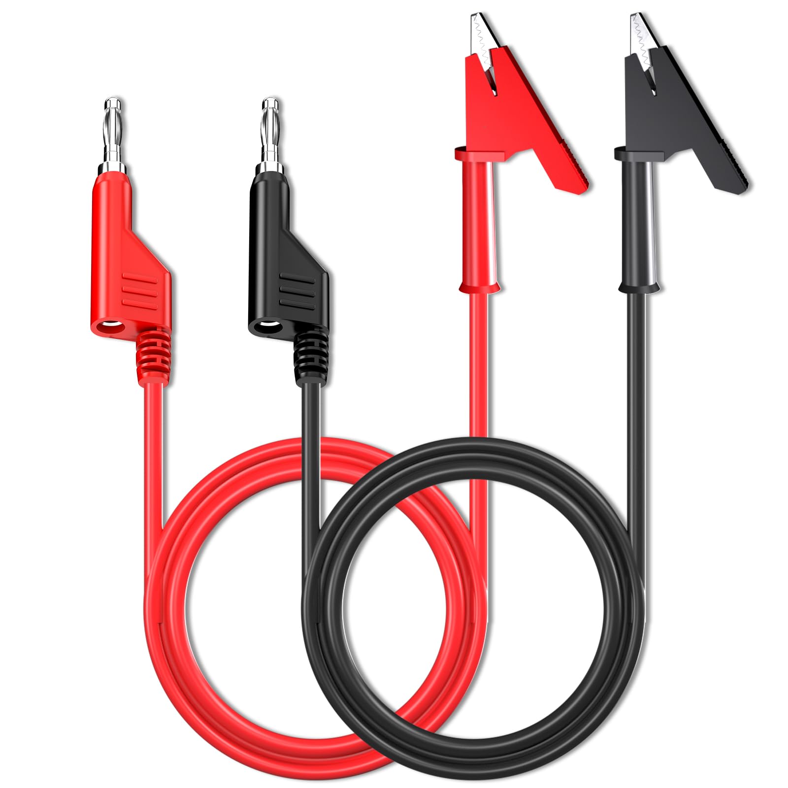 Cleqee 2PCS Stackable 4mm Banana Plug to Crocodile Clip Test Leads 3.3ft/1m Flexible Cable Wire Alligator Clip Test Clamp for Electrical Testing Red&Black