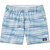 Southern Marsh Shoals Seawash Swim Trunks - Waves, White and Blue, Medium
