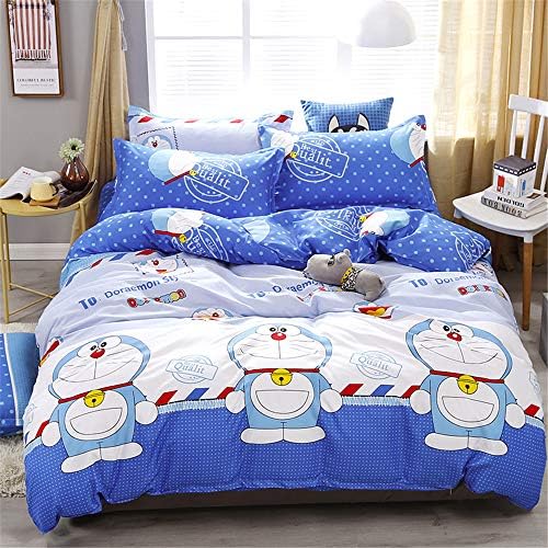 Cenarious Doraemon Blue Cartoon Style Duvet Cover Set Microfiber Polyester Flat Sheet Bed Cover - 3Pcs Bedding Set - Full Flat Sheet Set - 78"x90" - 200x230cm