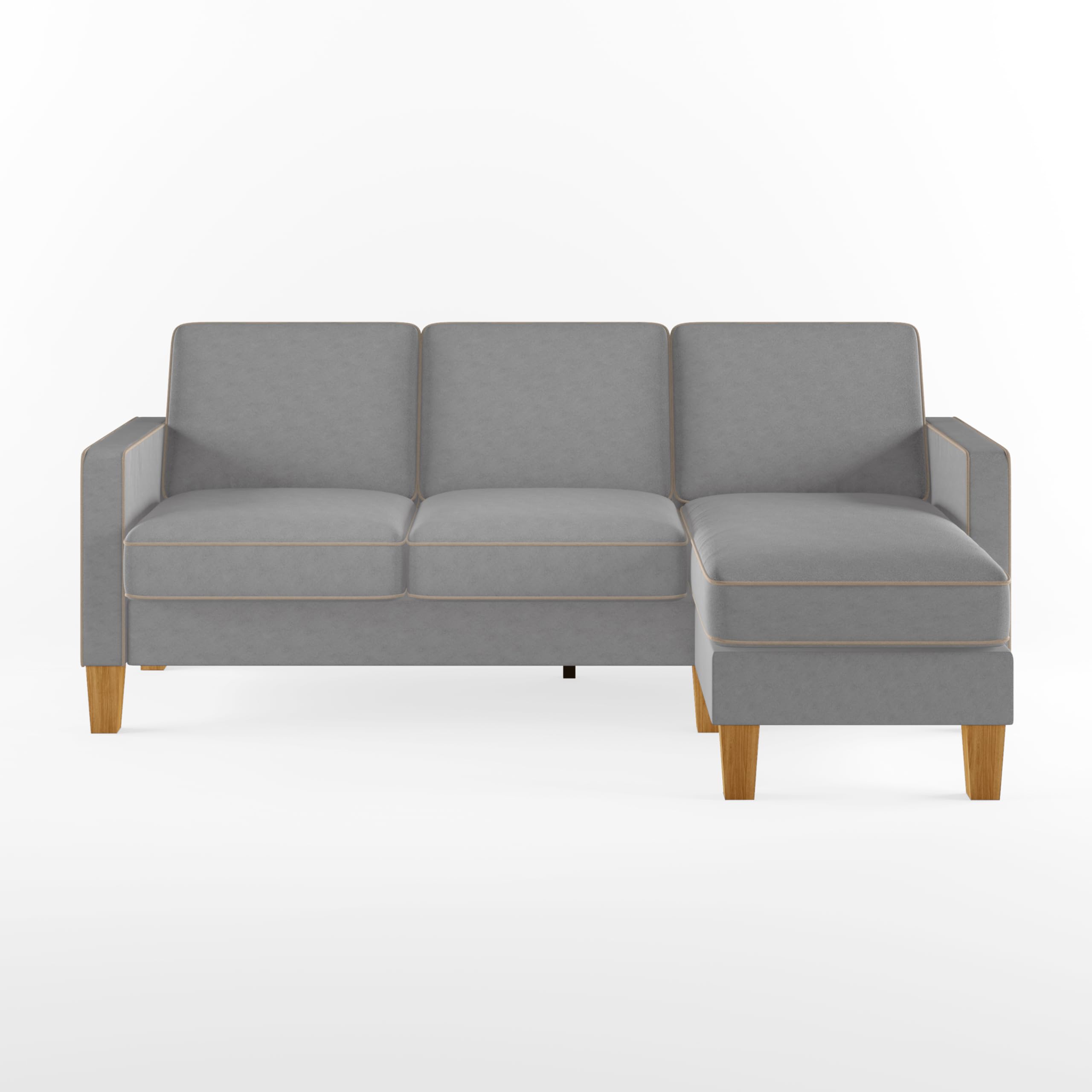 Novogratz Bowen Sectional Sofa, Living Room L Shaped Couch, Grey, 149x204x88cm (DxWxH)