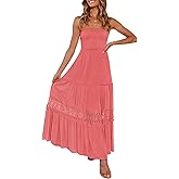 ZESICA Women's 2026 Summer Bohemian Strapless Off Shoulder Lace Trim Backless Flowy A Line Beach Long Maxi Dress