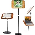 Adjustable to 67in Standing Book Stand, Book Holders for Reading Hands Free with Pedestal,Wood Music Sheet ，Podium& Bible& Cookbooks Display Stands