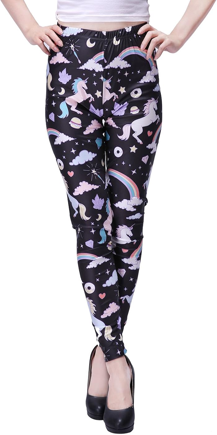 HDE Trendy Design Workout Leggings - Fun Fashion Graphic Printed Cute Patterns