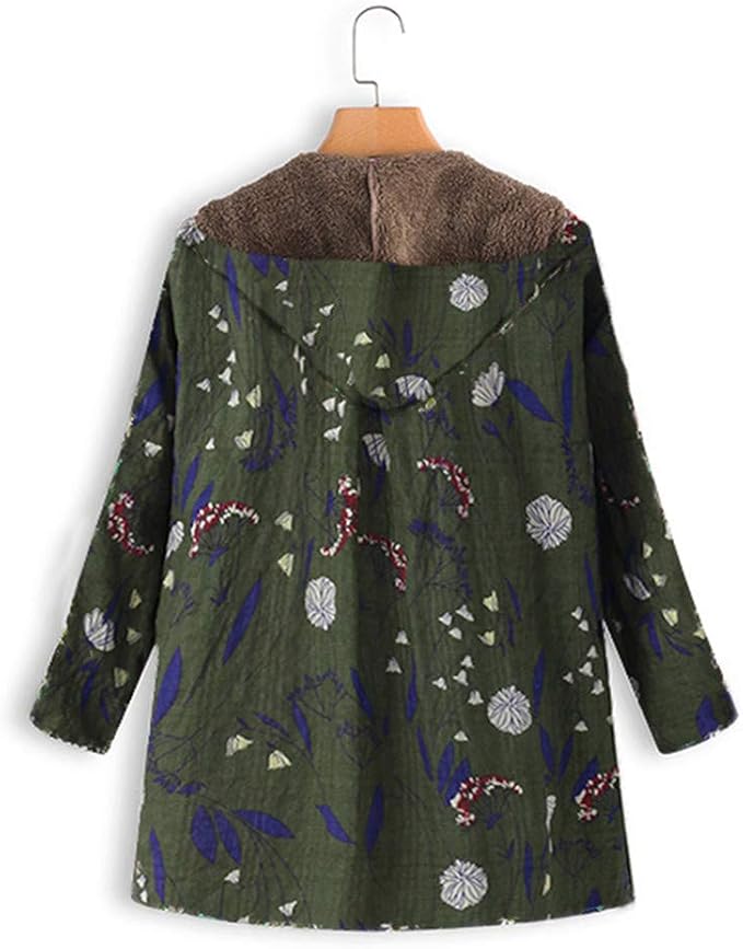 floral print hooded long sleeve pockets vintage coat