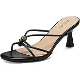 SLXCHBSL Women's Kitten Heels Sandals Round Open Toe Strappy Low Heels Slip On Heeled Sandals for Dress Casual Party Wedding Comfortable Summer Mules Shoes