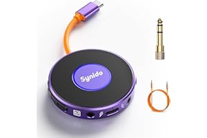 Synido Portable Guitar Audio Interface with USB-C 24bit, 48kHz Mini Interface for DJ Audio Output, Recording Music and Live Streaming with Instrument Input and Headphone Monitoring