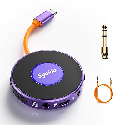 Synido Portable Guitar Audio Interface with USB-C 24bit, 48kHz Mini Interface for DJ Audio Output, Recording Music and Live Streaming with Instrument Input and Headphone Monitoring
