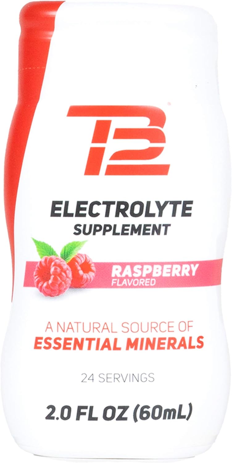 TB12 Electrolyte Supplement for Optimized Hydration - Liquid Drops for Water, Gluten-Free, Sugar-Free, Vegan, with Magnesium, Potassium, 24 Servings (Raspberry Flavor)
