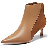 Coutgo Womens Kitten Heel Ankle Boots Pointed Toe Side Zipper Fall Winter Booties Shoes