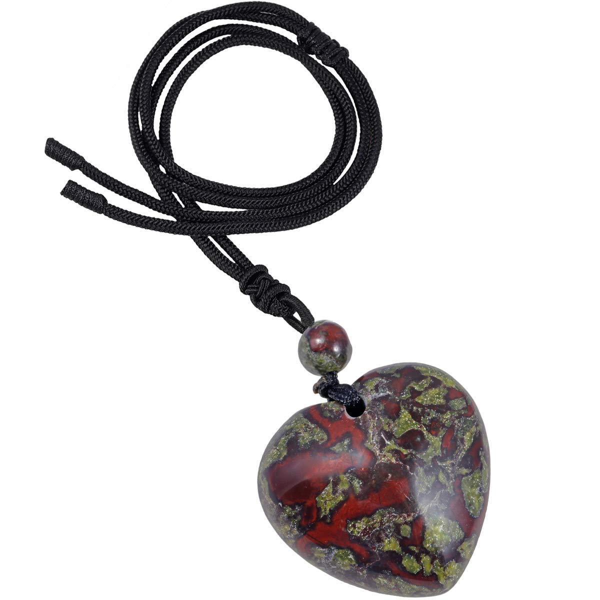 Nupuyai Dragon Bloodstone Healing Crystal Heart Pendant Necklace for Women, Lucky Love Stone Pendant with Adjustable Cord, Reiki Yoga Meditation