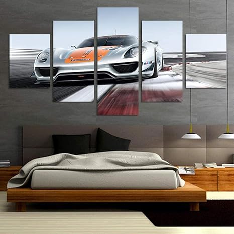 Home Art 5 Piezas Coche Deportivo Gris Abstracto Gran Decoración Hd