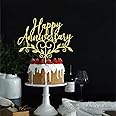 Sodasos Glitter Happy Anniversary Cake Topper,Wedding Anniversary Cake Toppers, Happy Anniversary Party Decorating supplies (gold)