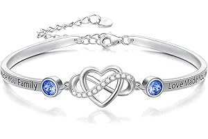 AOBOCO 925 Sterling Silver Adjustable Infinity Heart Bangle Bracelet for Sister Best Friend Daughter Mom Grandma Granddaughter Daughter in Law Godmother Goddaughter Stepmom Stepdaughter