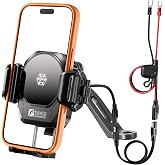 Kewig All Metal Motorcycle Cooling Phone Mount with Wireless &amp; PD Charger | Qi2 15W &amp; USB-C 36W, with Vibration Dampener, 1S Locking Motorcycle Rear-View Mirror Cellphone Holder for 5.4-7.2" Smartphone