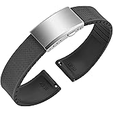 ULLCHRO FKM Rubber Watch Strap, Cut to Size Quick Release Fluororubber Watch Band Soft Replacement Watchband with Silver Milled Clasp for Men Women 18mm 19mm 20mm 21mm 22mm