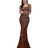 VOUIAO Women's Formal Evening Gown Elegant Rhinestone Long Prom Dress Wedding Guest Party Cocktail Bridesmaid Maxi Dress