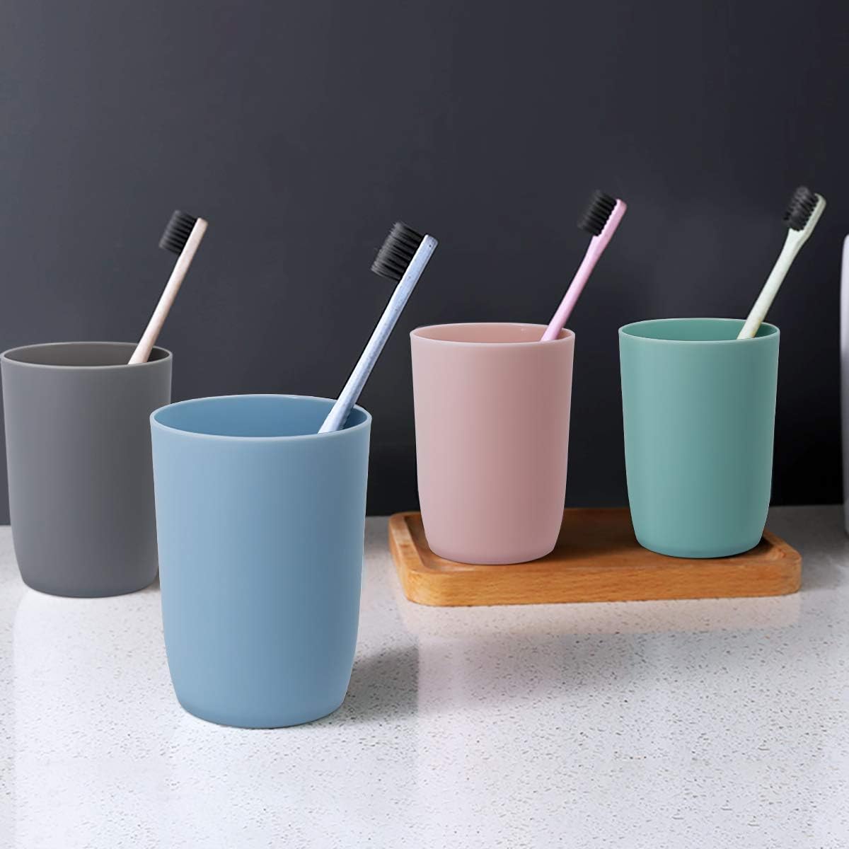 Topsky 4-Pieces Dishwasher Safe Plastic Tumblers Travel Mouthwash Cup Reusable Water Cup Travel Camping Portable Cups Coloured Plastic Cups 4 Color 280ml - Image 3