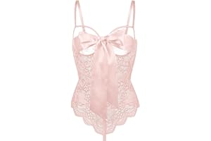 XINSHIDE Lingerie for Women Sexy Naughty Scallop Lace Choker Plunge V Neck Snap Crotch Bodysuit Babydolls One Piece Teddy